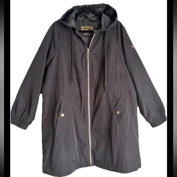 Calvin Klein Jackets & Blazers - CALVIN KLEIN Women’s Black Mid-Length Hooded Full Zip Rain Jacket Sz 1X